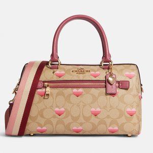 ❤️💕 Coach Rowan Satchel In Signature Canvas With Stripe Heart Print